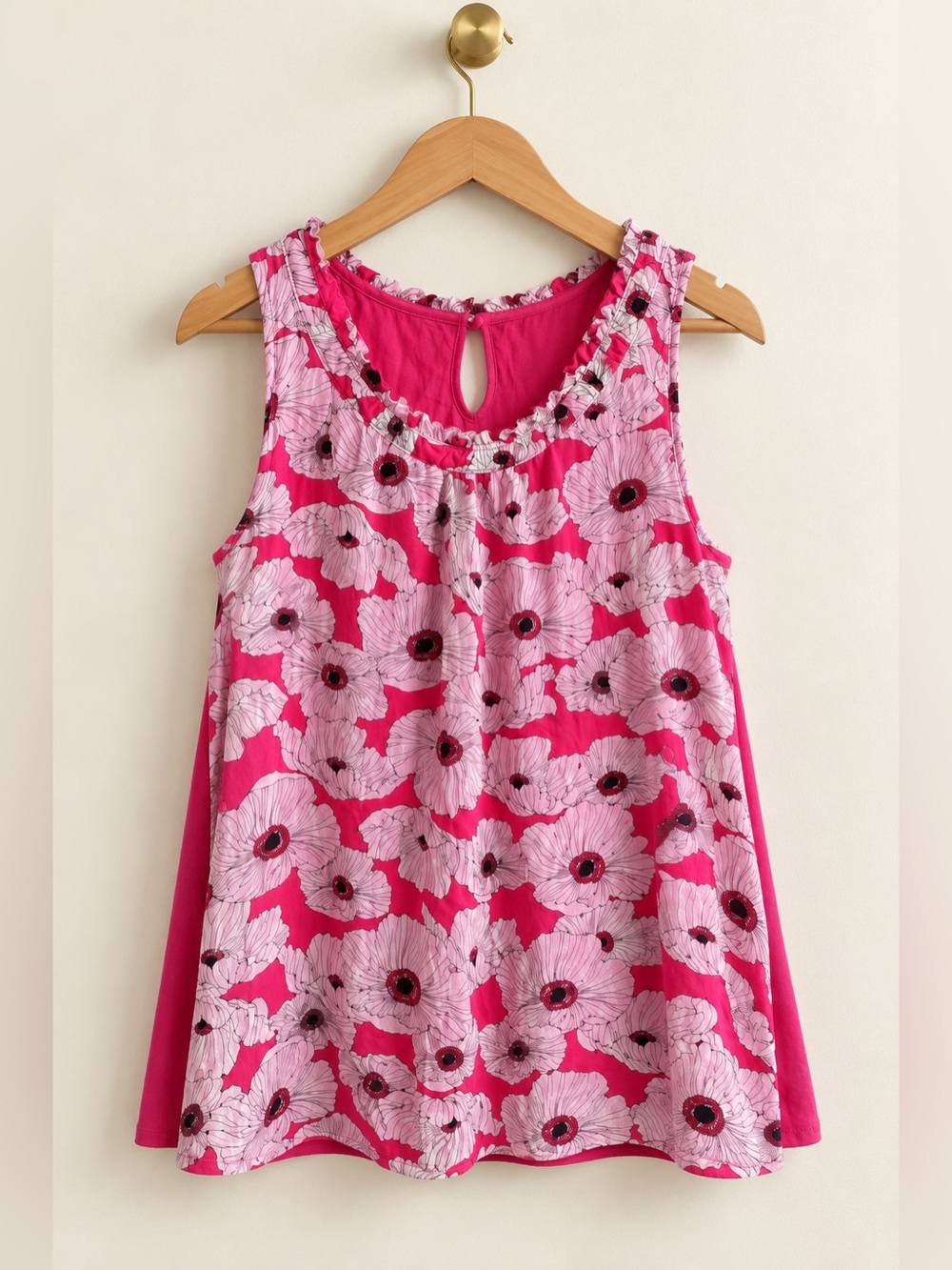 ELLE Women’s Pink Floral Ruffle Sleeveless Blouse Size L